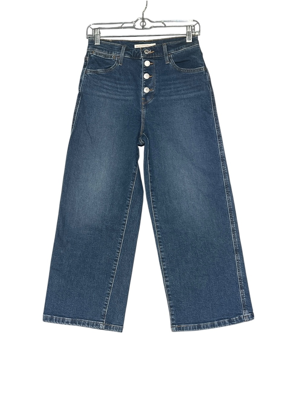 LEVI'S Womens Mile High Wide Leg Crop Jeans Exposed Button Fly Blue Size 26